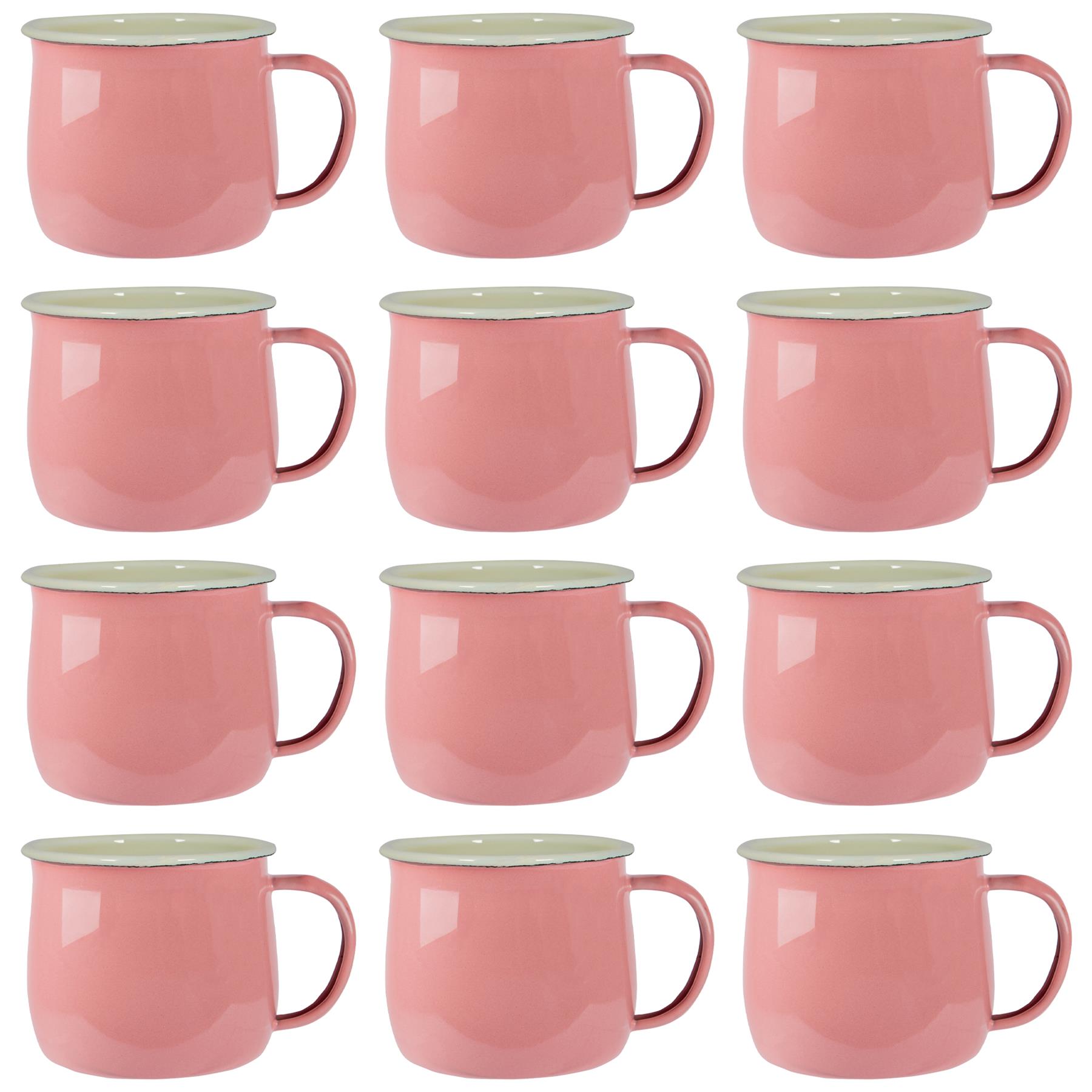 Argon Tableware Coloured Enamel Belly Mugs - 375ml - Pink/Cream - Pack of 12