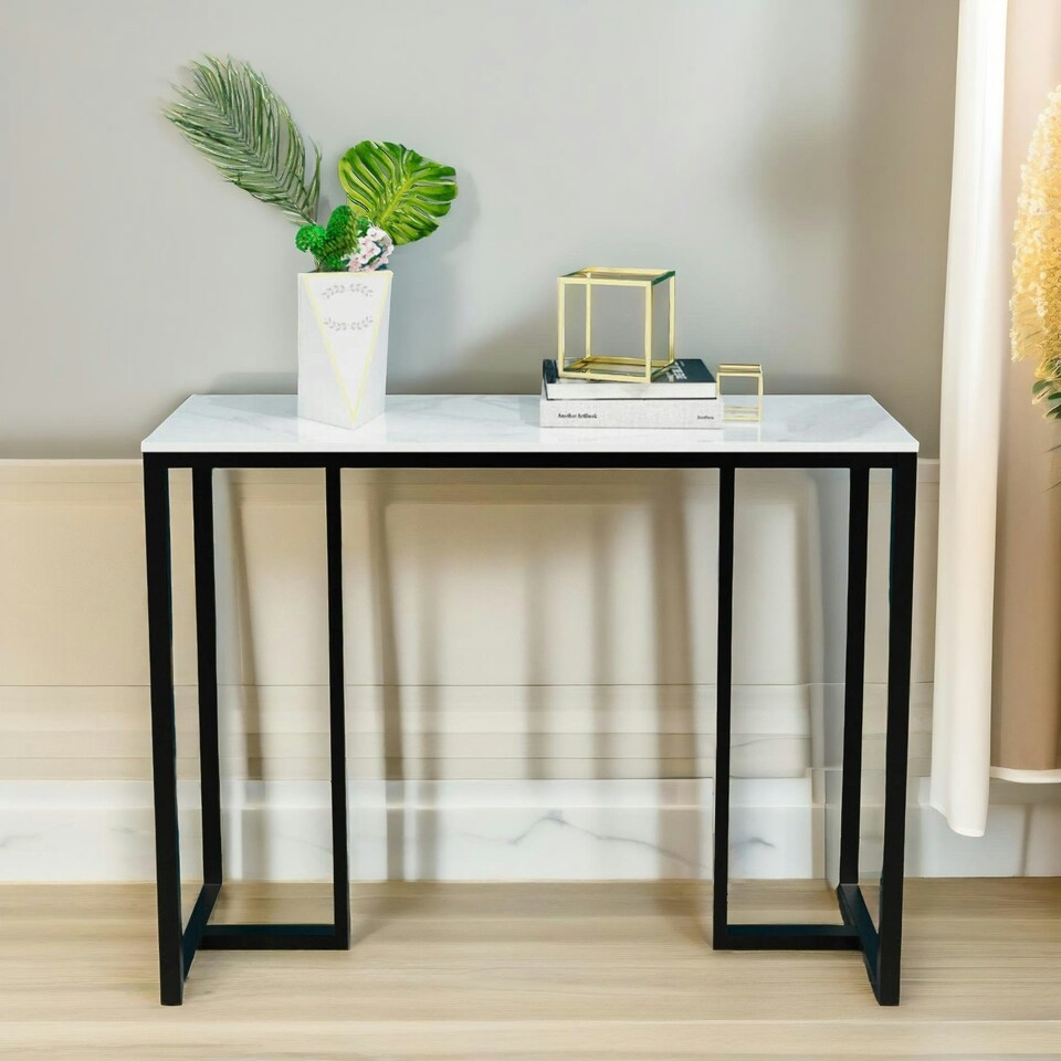 image 1 of Faux Marble Console Table Grey