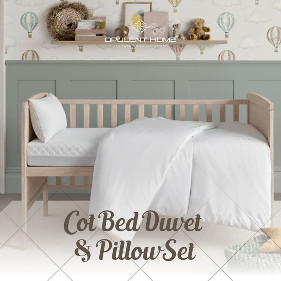 image 1 of Opulent Home 4.5 Tog Cot Bed Duvet and Pillow Set | Anti-Allergy Baby & Toddler Summer Quilt Bedding|White