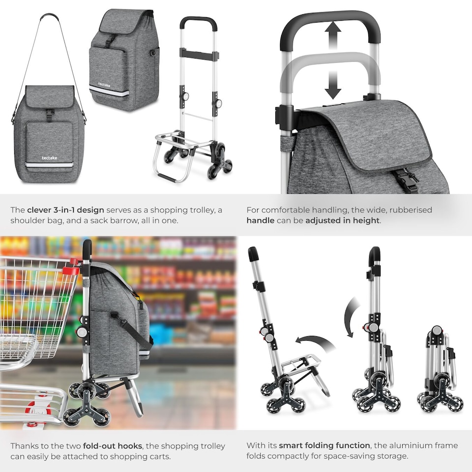 image 1 of Shopping Trolley 3-in-1 Foldable Cart with Cooler Bag