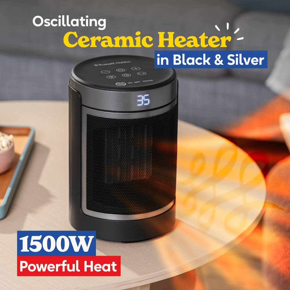 image 1 of Russell Hobbs RHCH2002S Space Heater in Black & Silver Round 1500W Portable Electric Heater