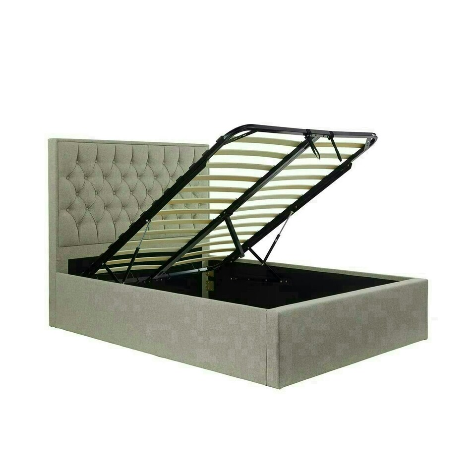 Wilson Oatmeal Fabric Ottoman Bed Double N/A