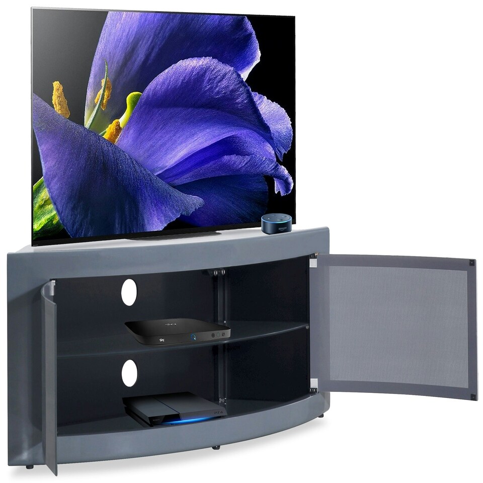image 1 of Centurion Supports PANGEA Grey Beam-Thru CurvedTru-Corner 32"-50" TV Cabinet Grey