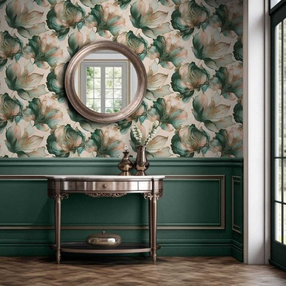 image 1 of Muriva Elysian Floral Wallpaper | Blue | Teal/Coral | 1
