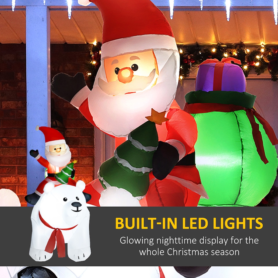 image 1 of Outsunny 6.6FT Christmas Inflatable Santa Claus Riding on Polar Bear, Christmas Blow Up Outdoor LED Display for Garden Party