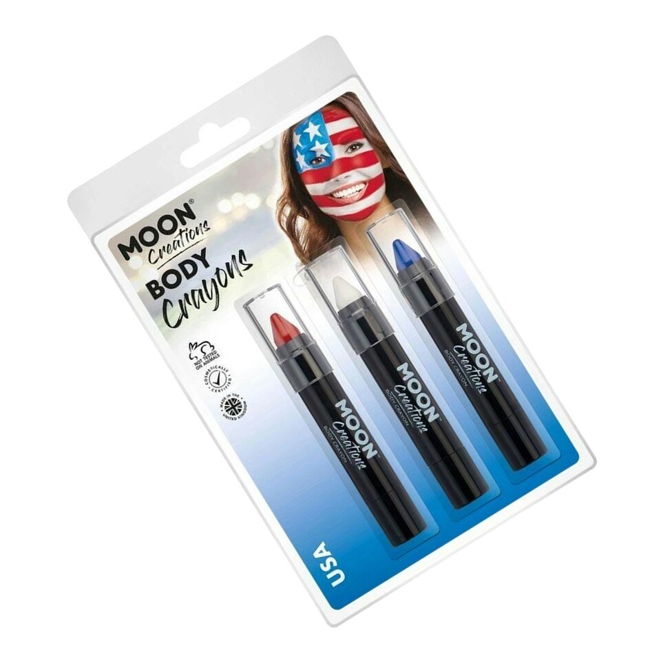 image 1 of Moon Creations Body Crayons (Pack of 3) - Red/White/Dark Blue - 13cm x 19.5cm x 2.7cm