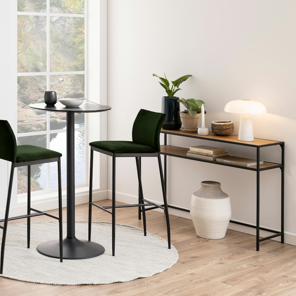 image 1 of Seaford Black Metal Console Table With Oak Top