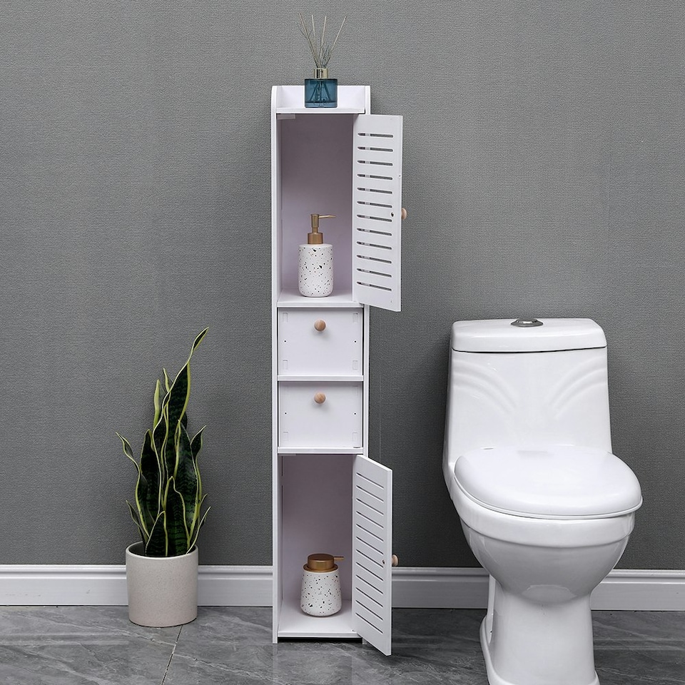 image 1 of Living and Home Wooden Tall Bathroom Storage Cabinet - 25x20x118cm