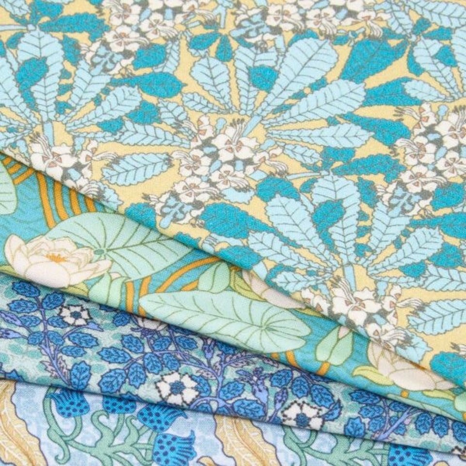 image 1 of Homescapes Set of 4 Art Deco Fat Quarters Fabric Bundles - Blue Palette Multi