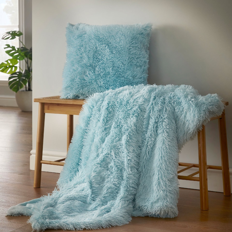 image 1 of Catherine Lansfield Cuddly Deep Pile Blanket Throw | Blue | Duck Egg Blue