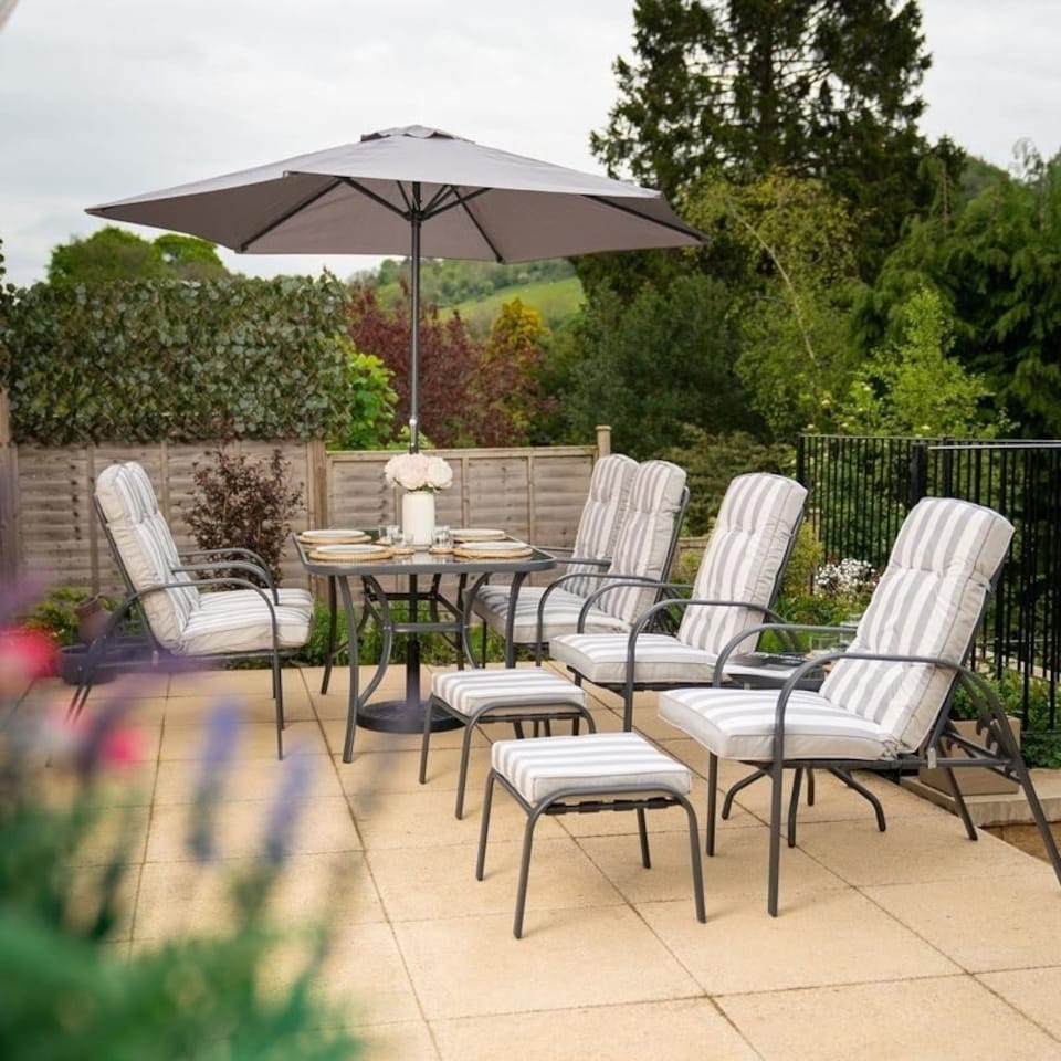 image 1 of Hadleigh Reclining Garden Dining And Leisure Furniture Set In Grey