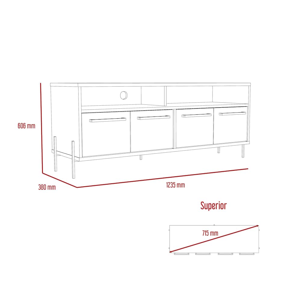 image 1 of Harvard Carbon Grey Oak and Washed Oak Wide 4-Door TV Unit - Modern Media Cabinet with Storage | Brown | Brown | 1