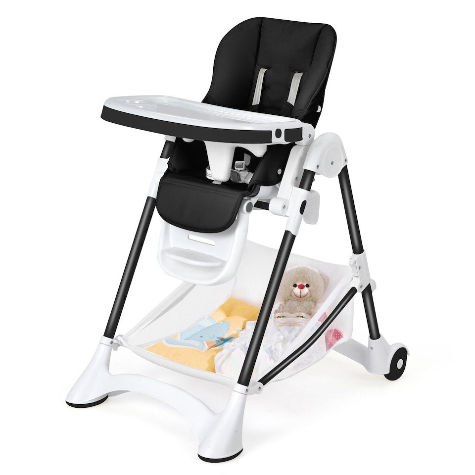 image 1 of COSTWAY Folding Baby High Chair Convertible Infant Portable Dining Highchair-Black