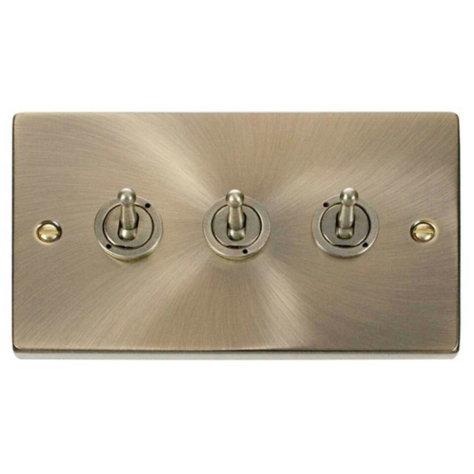 image 1 of SE HOME Antique Brass 3 Gang 2 Way 10AX Toggle Light Switch Brown | Antique Brass