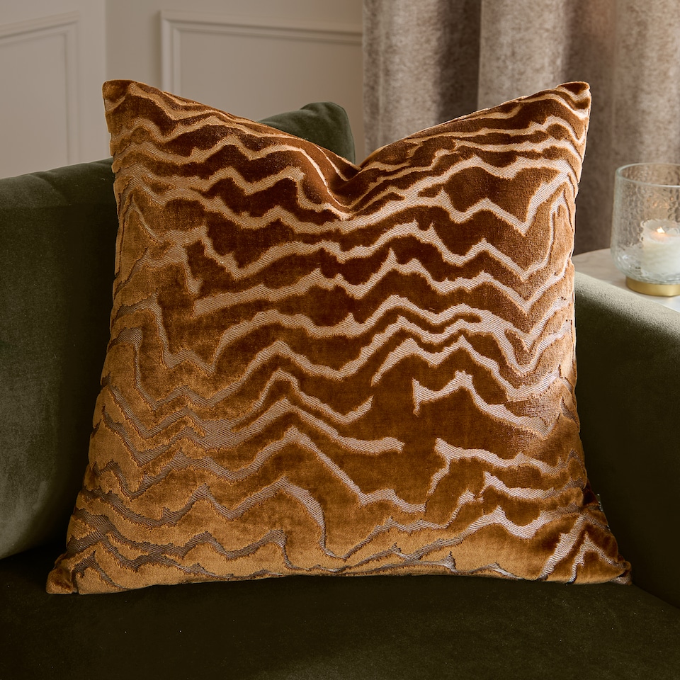 image 1 of Paoletti Tierra Cut Velvet Cushion | Bronze | Bronze