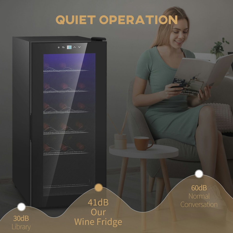 image 1 of HOMCOM 50L Undercounter Wine Cooler Fridge with LED Light Glass Door 18 Bottles