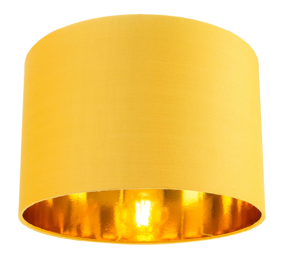 image 1 of Contemporary Ochre Cotton 12 Inch Table-Pendant Lamp Shade with Shiny Gold Inner | Yellow