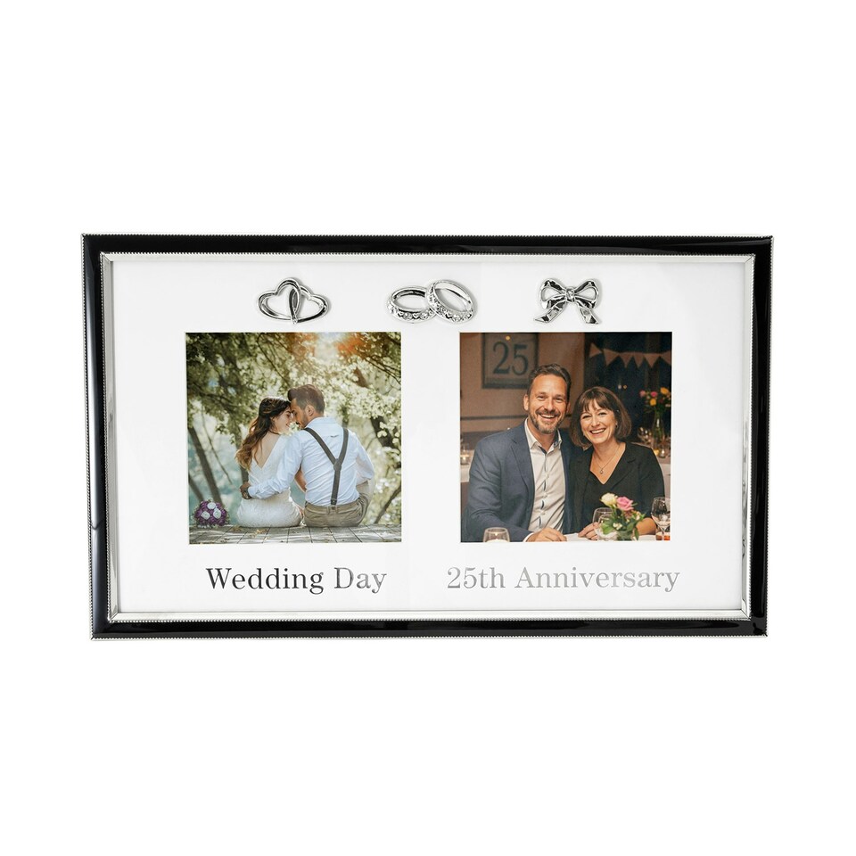 image 1 of 25th Anniversary & Wedding Frame with Silver & Black Icons Silver | One Size