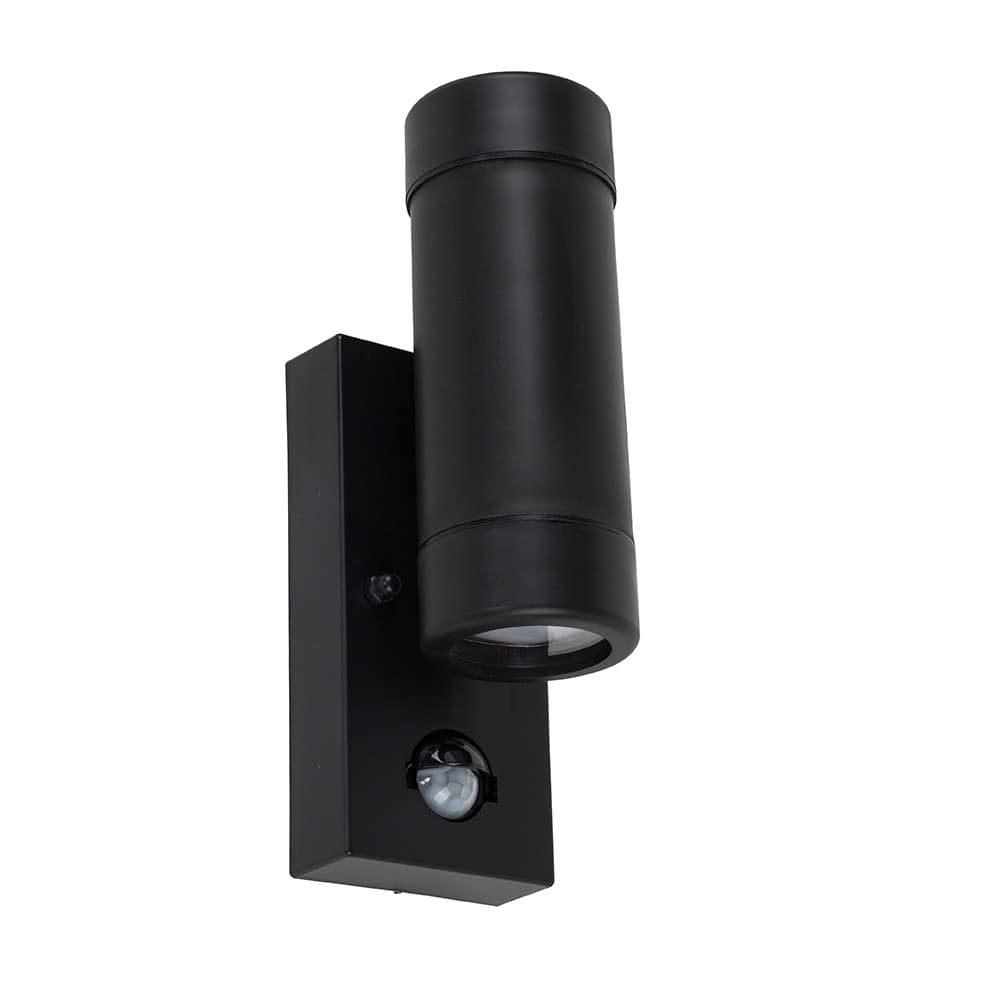 ValueLights Trenley Pair of Black PIR Outdoor Wall Up-Down Lights and Warm White Bulbs