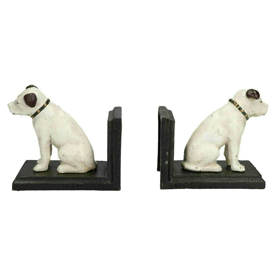 image 1 of HMV Nipper Dog Bookends Ornament Figurine Cast Iron Book Ends Stand Holder