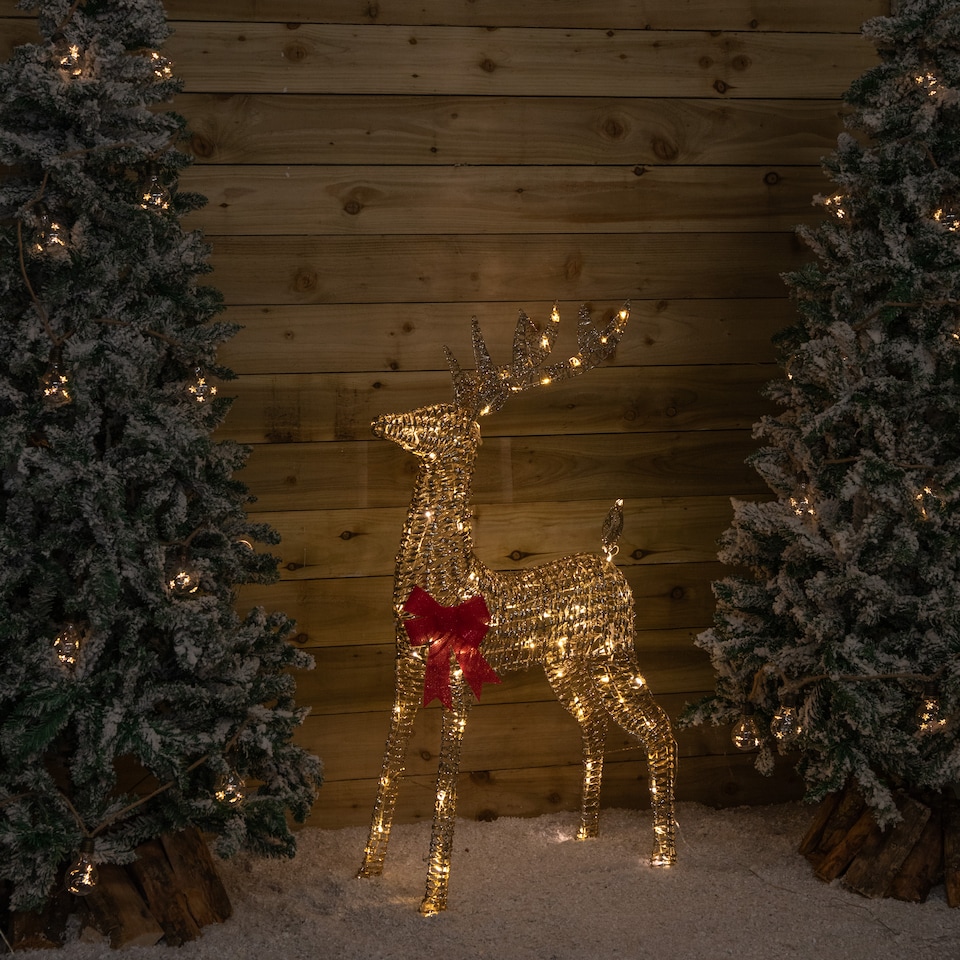 image 1 of 95cm Light up Gold Glitter Twist Christmas Reindeer with 94 Warm White LEDs