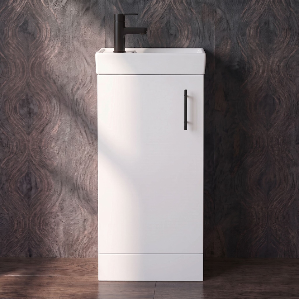 image 1 of Balterley Wall Hung Vanity Basin 400mm Gloss White & Matt Black Handle