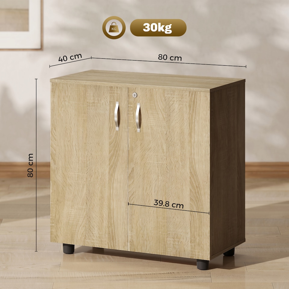 image 1 of Vinsetto 2-Tier Locking Filing Cabinet Office Storage Cabinet, Oak