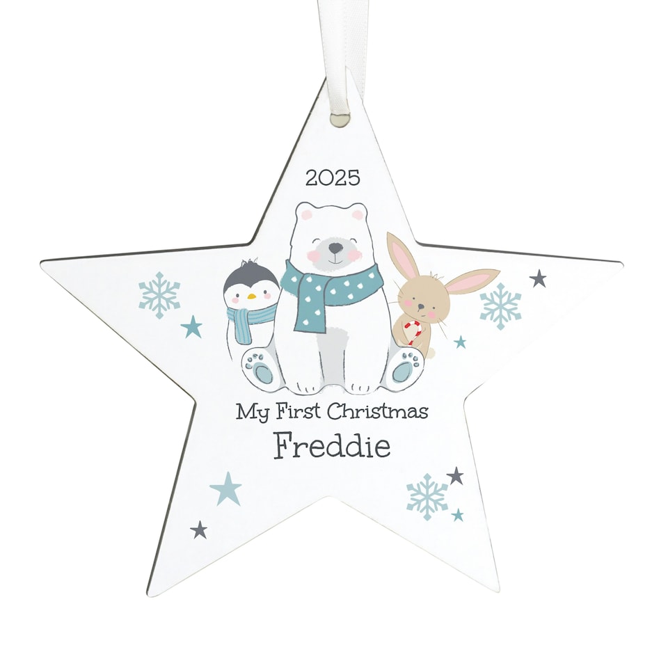 image 1 of Personalised Polar Bear Christmas Star Ornament
