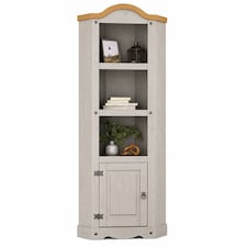 Corona Corner Display Unit Grey Bookcase Pine Cupboard 3 Book Shelves