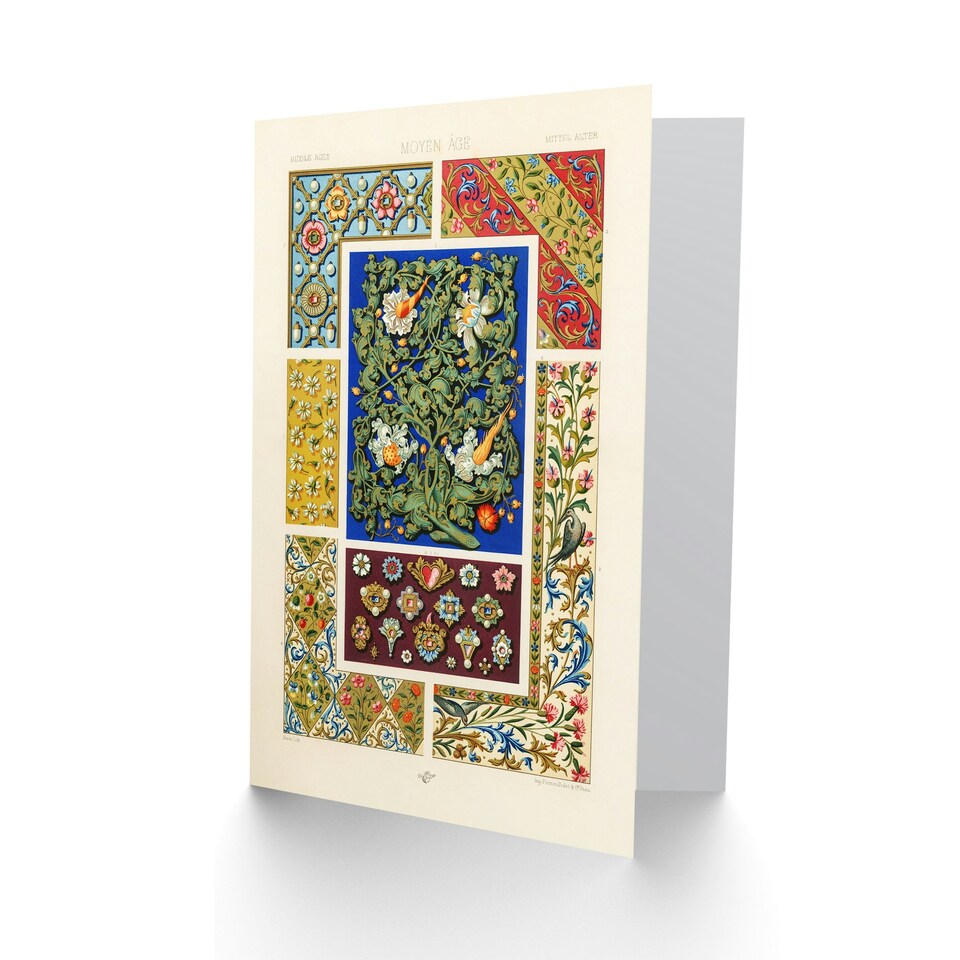 image 1 of Albert Racine Art Card Vintage Floral Middle Ages Patterns
