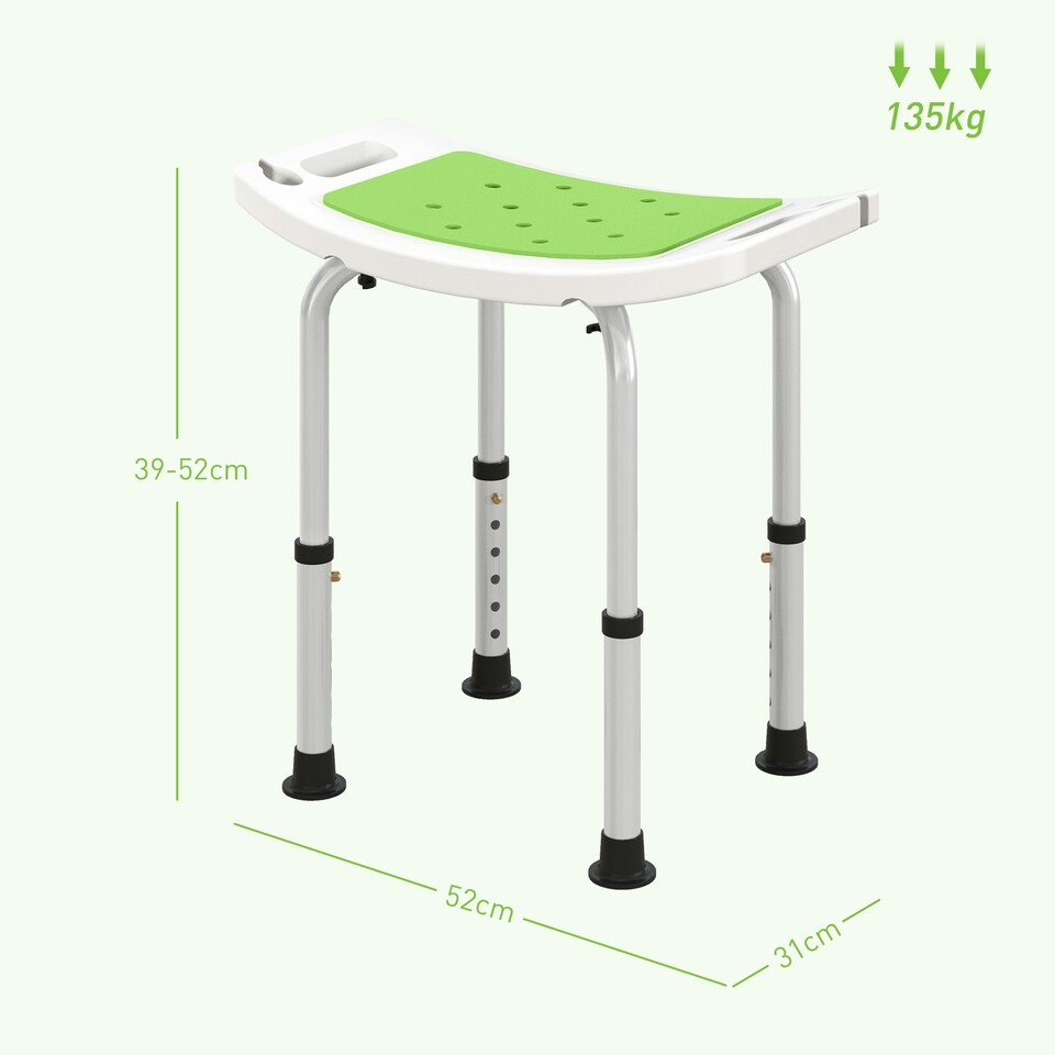 image 1 of HOMCOM Adjust Aluminium Bath Stool Shower Non-Slip w/ Shower Hole, Green