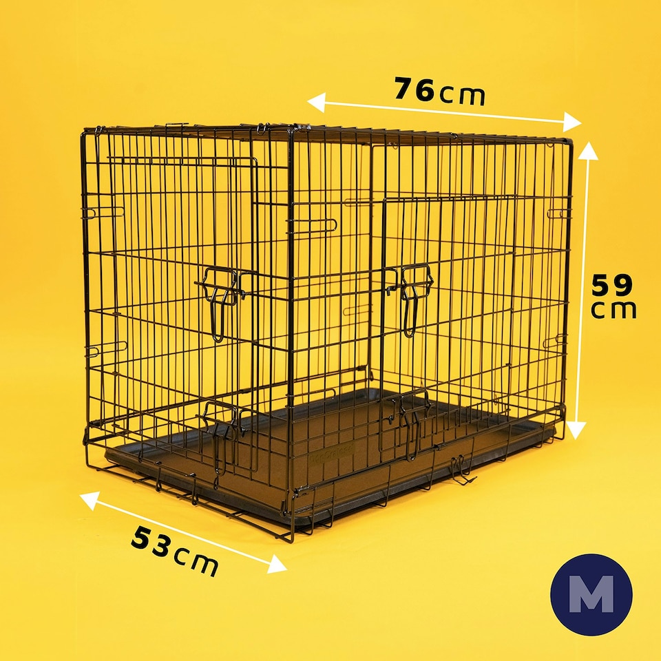 image 1 of DogCrates+ 30-Inch Medium Dog Crate with Dual Doors, Removable Tray & Foldable Metal Frame – Black Black | M