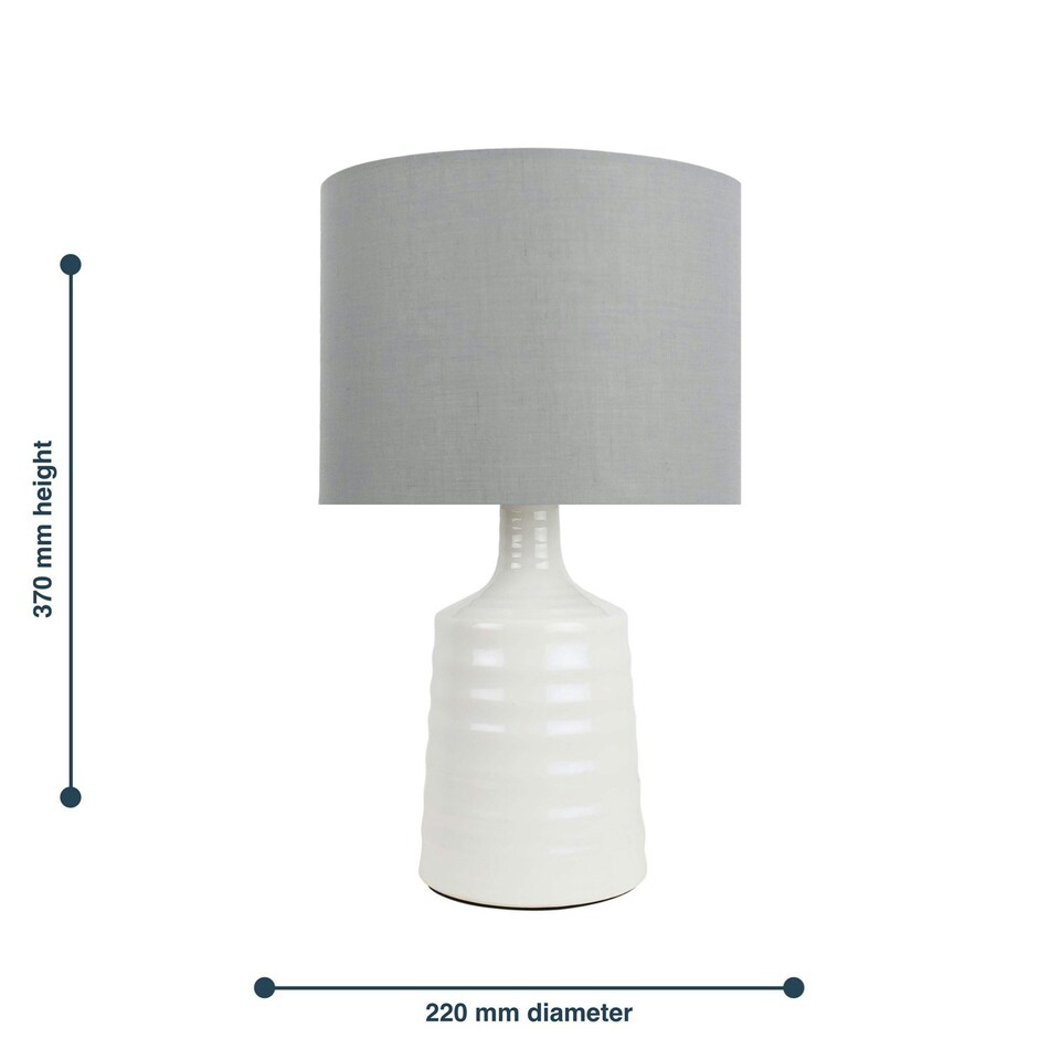image 1 of Ripple - Off White Ribbed Ceramic Table Lamp with Grey Fabric Shade White | Grey