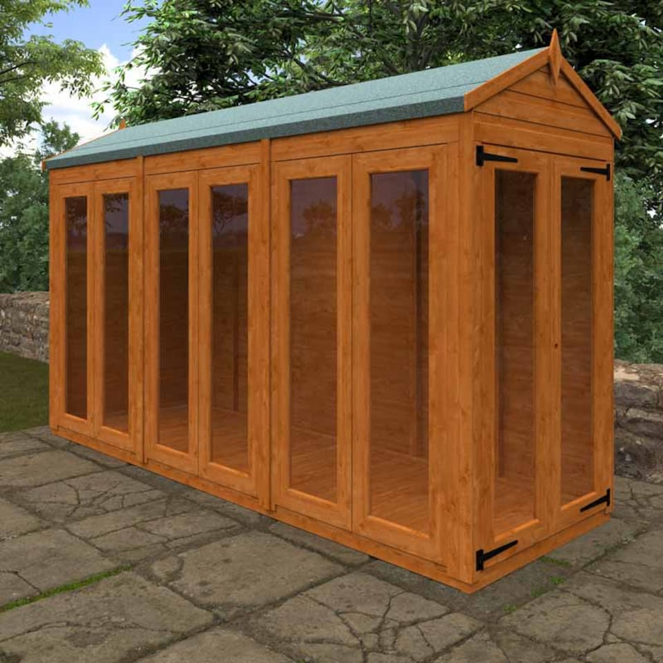 image 1 of 12x4 Flex Apex Full Pane Summerhouse 12mm Flex - L353.8 x W115 x H219.2 cm - Solid Wood/Softwood/Pine - Burnt Orange