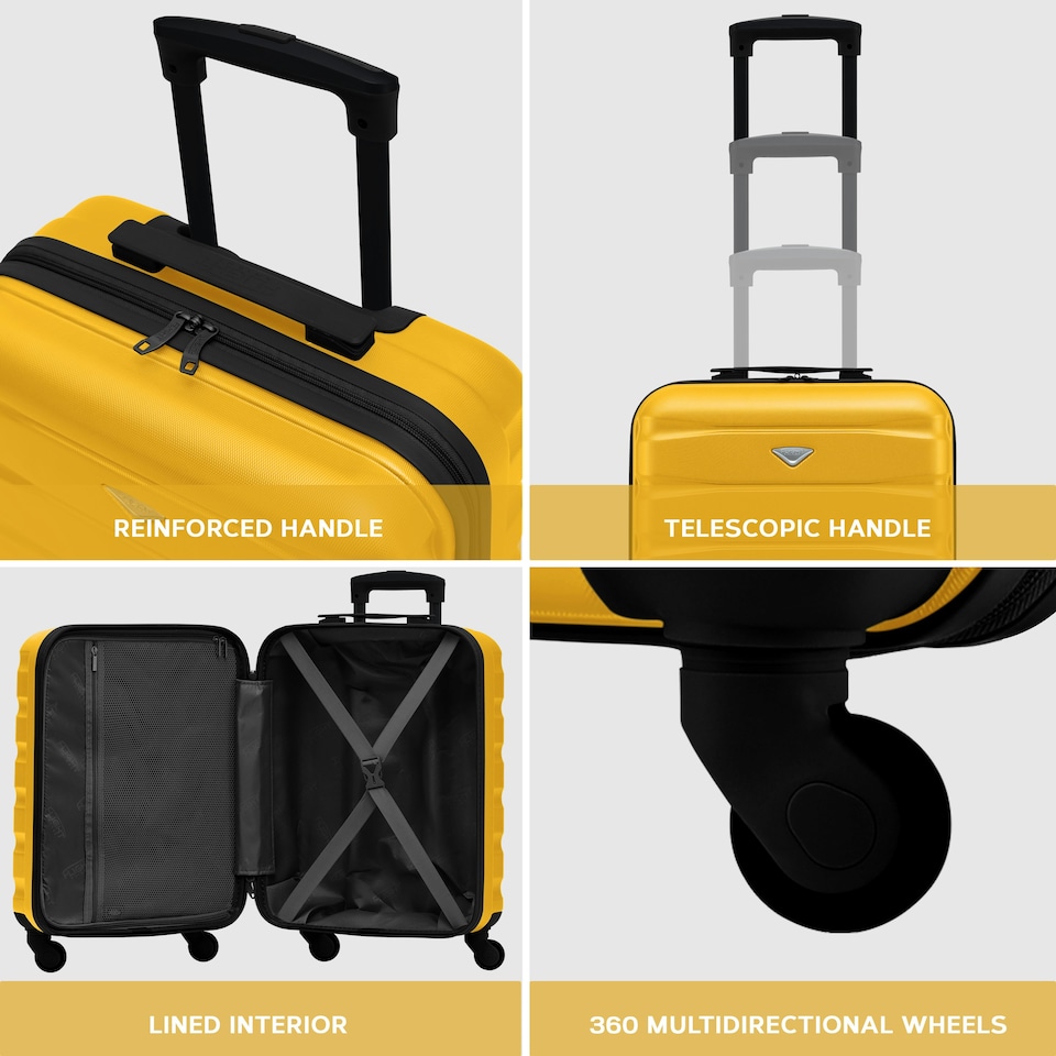 image 1 of 55x40x20cm Ryanair (Priority) TUI, Carry on Cabin Suitcase Hard Shell Approved for 60+ Airlines Yellow | Yellow/Black | Cabin Bag