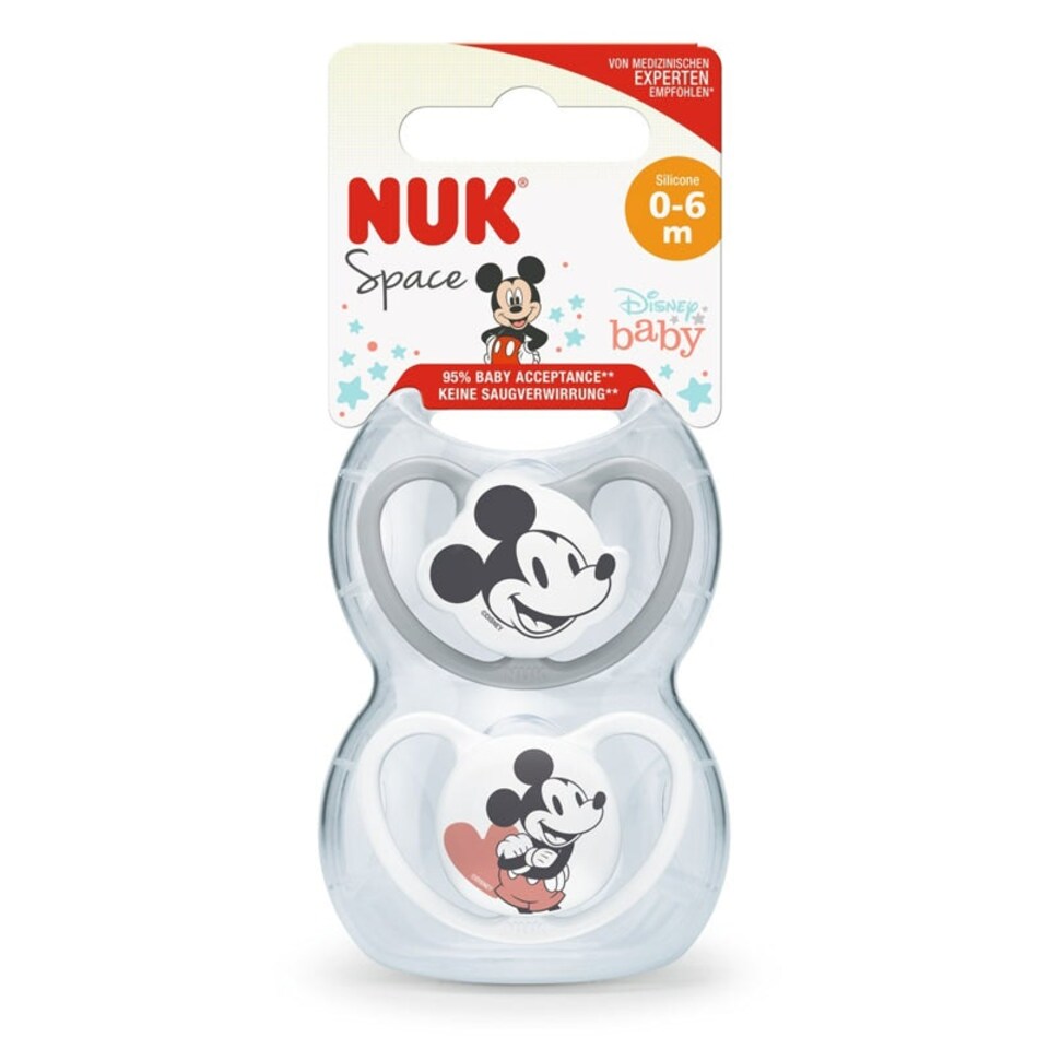 image 1 of NUK Disney Space Soothers 0-6m Grey 2Pk