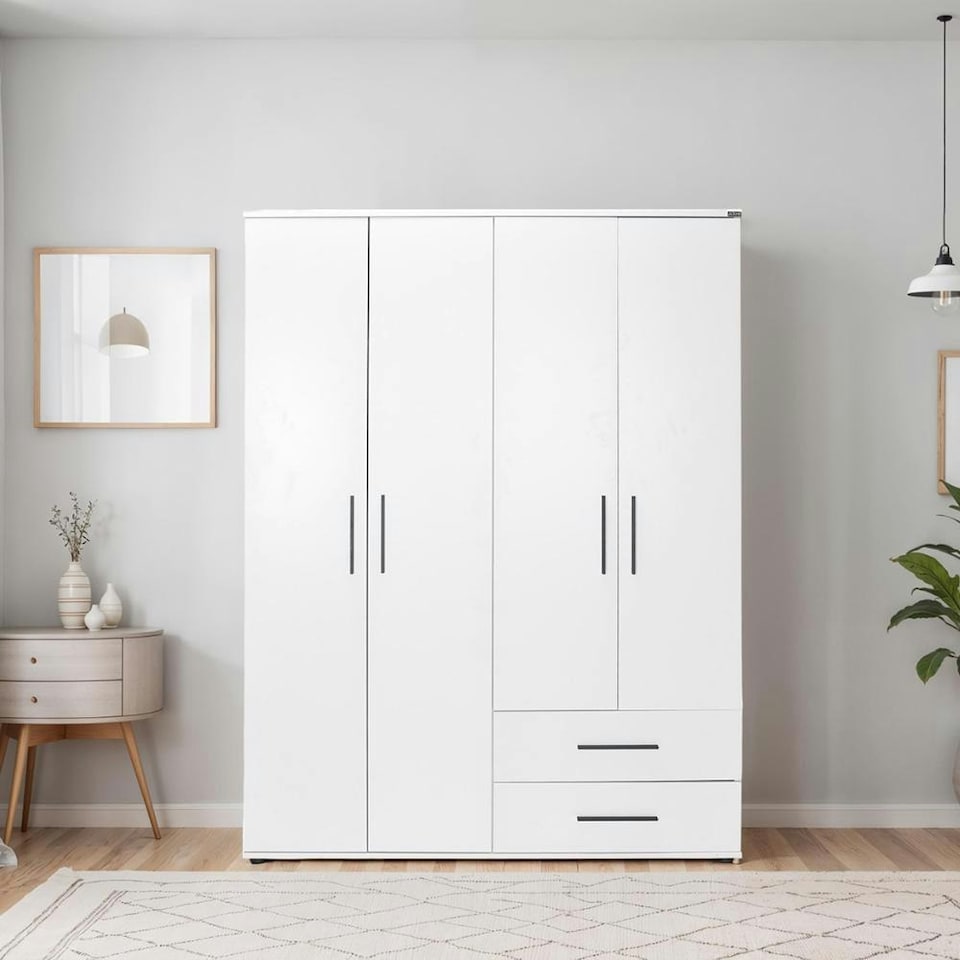 image 1 of Adore Matt White 4 Door 2 Drawer Combi Wardrobe with Shelves White