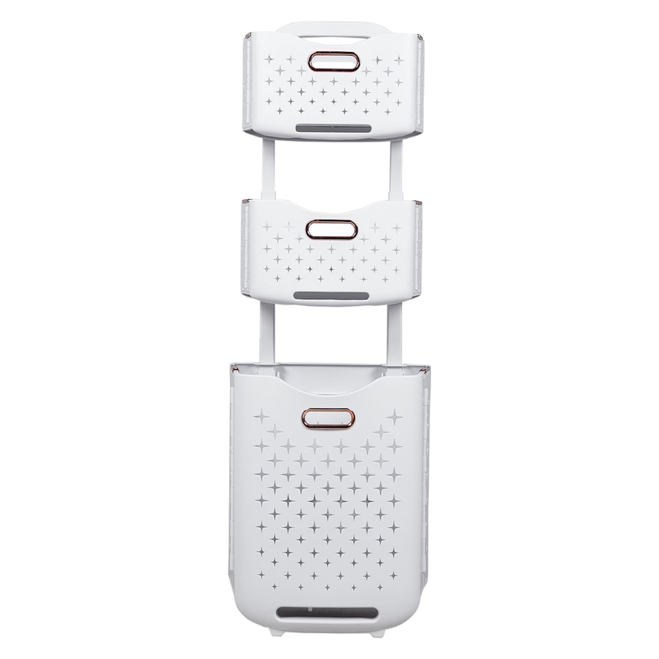 image 1 of Living and Home 3-Tier Foldable Laundry Baskets with Casters,L