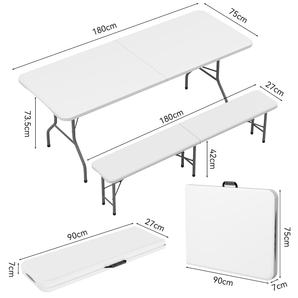image 1 of 6ft Folding Table and benches heavy duty Indoor and Outdoor use Garden Camping Event Table White | White | White