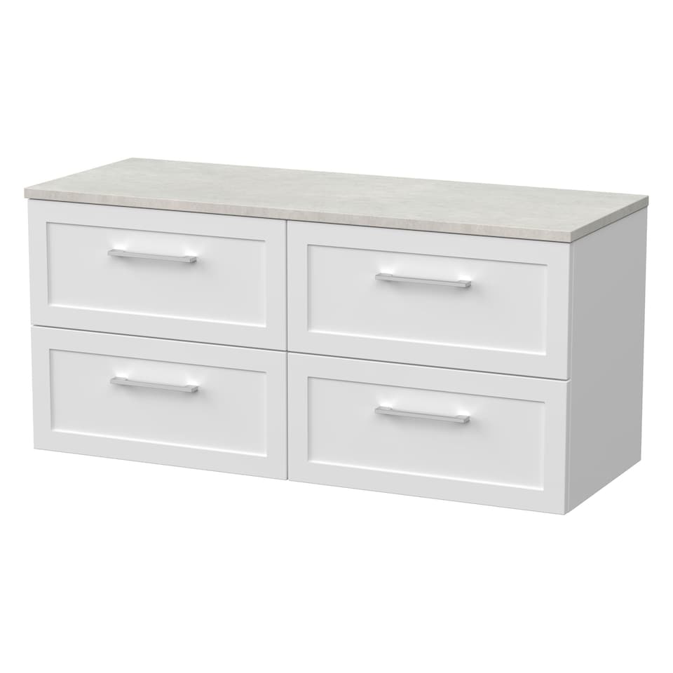 image 1 of Balterley Stonnall Traditional Wall Hung 4 Drawer Vanity Unit with Laminate Worktop, 1200mm, Matt White