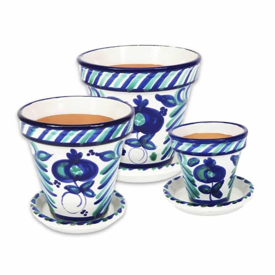 image 1 of Verano Spanish Ceramics Set of 3 Plant Pots & Drainage Plates - 16-29cm Granada