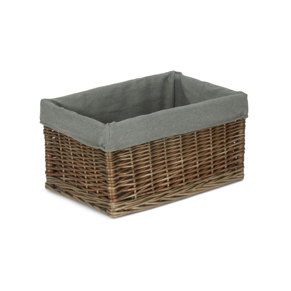 image 1 of Large Antique Wash Grey Cotton Grey Lined Willow Storage Baskets | Grey | Grey