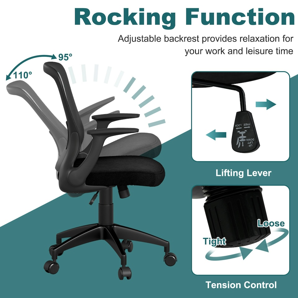 image 1 of COSTWAY Ergonomic Mesh Office Chair Height Adjustable Black Black