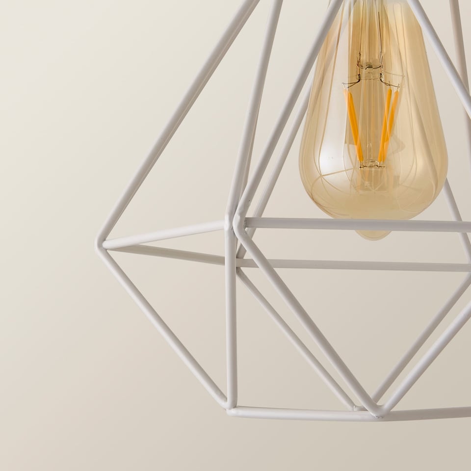 image 1 of ValueLights Diablo White Metal Basket Cage Ceiling Pendant Light Shade | White