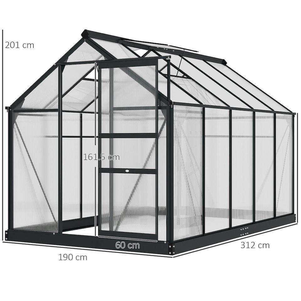 image 1 of Outsunny 6x10ft Walk-In Polycarbonate Greenhouse Plant Grow Aluminium