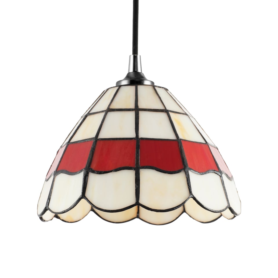 image 1 of Traditional Red and Amber Stained Glass Tiffany Pendant Lighting Shade | Red