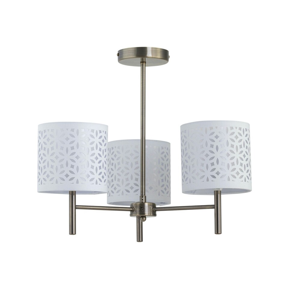 image 1 of Set of 2 Brea - Antique Brass Light Fittings with White Cut Out Shades Bronze | White