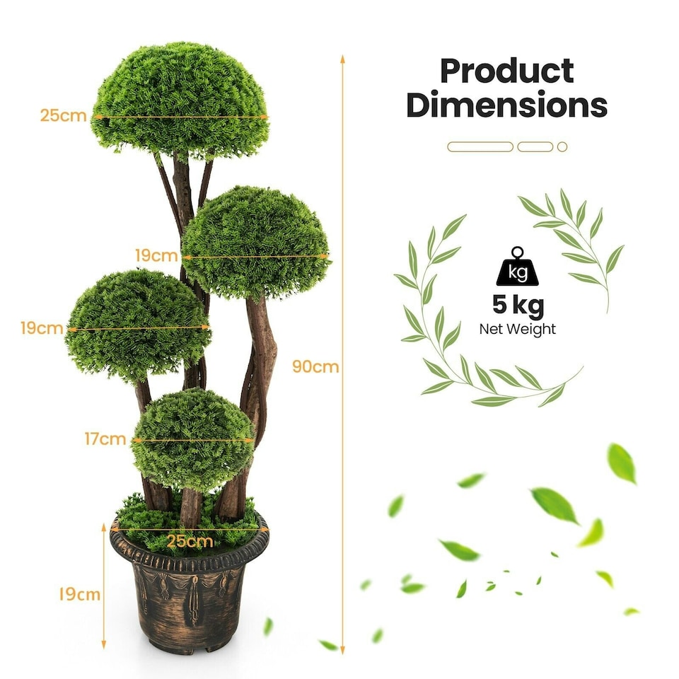 image 1 of COSTWAY 90 cm Artificial Tree Decor Topiary Ball Plant Green | One Size
