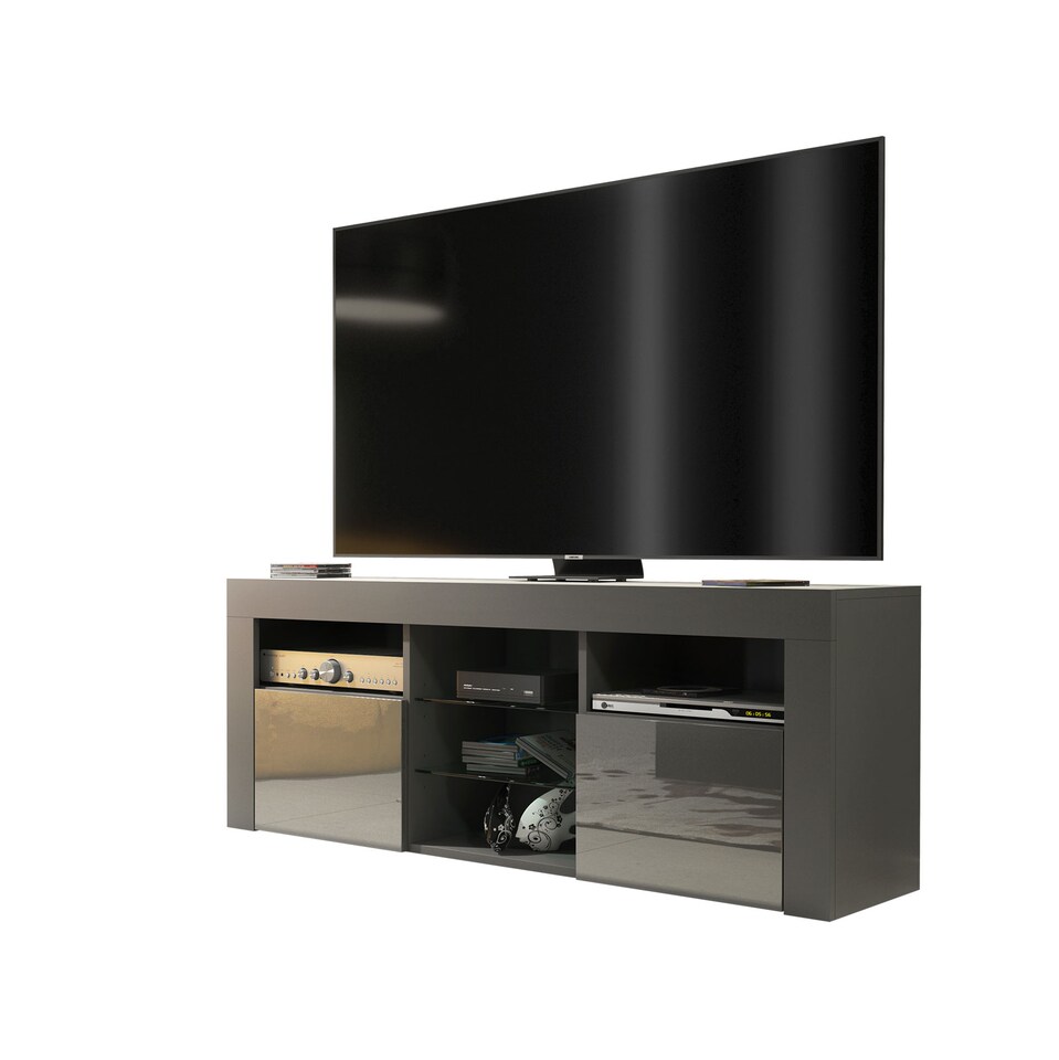 image 1 of TV Unit TV Stand Grey Gloss Media Console Sideboard Storage Cabinet 145cm