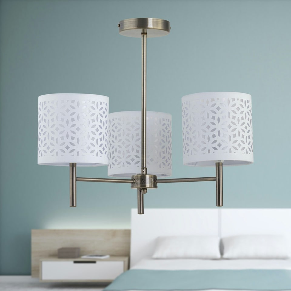 image 1 of Set of 2 Brea - Antique Brass Light Fittings with White Cut Out Shades Bronze | White